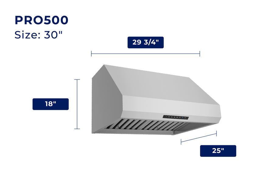 Hauslane | Pro-Style Under Cabinet and Wall Mount Hood with HauSmart™ Tech in Stainless Steel (PRO500SS)