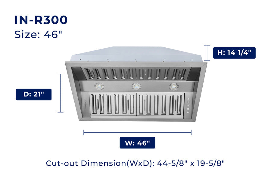 Hauslane | Pro-Style Insert Convertible Range Hood (21 in. Deep) with Low Noise Operation and Baffle Filters (IN-R300SS)