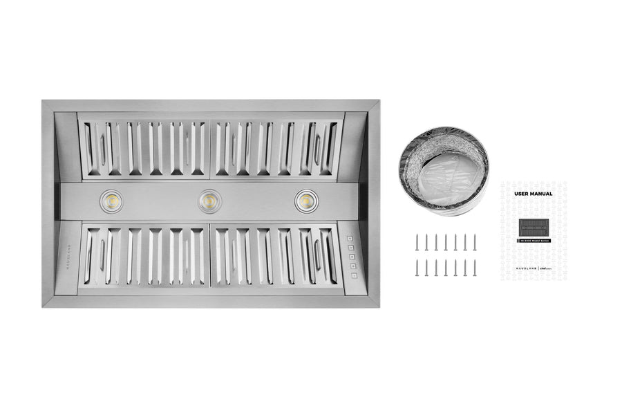 Hauslane | Pro-Style Insert Convertible Range Hood (21 in. Deep) with Low Noise Operation and Baffle Filters (IN-R300SS)