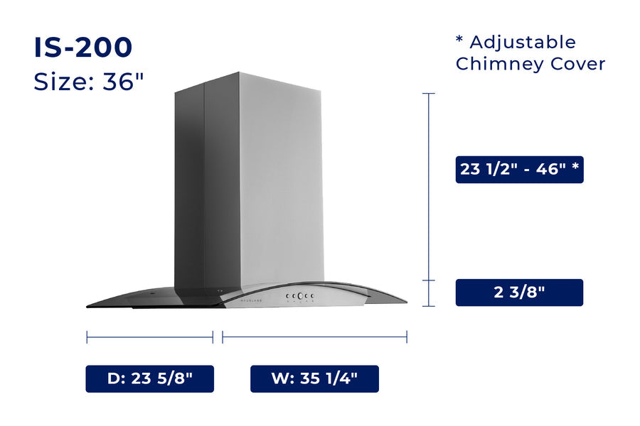 Hauslane | Island Range Hood with Tempered Glass in Stainless Steel (IS-200SS)