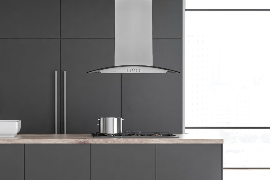 Hauslane | Island Range Hood with Tempered Glass in Stainless Steel (IS-200SS)