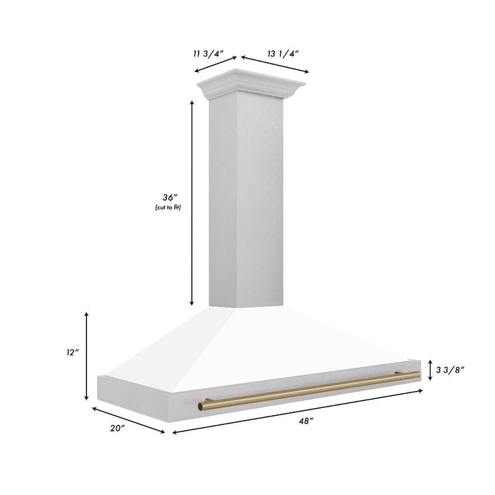 ZLINE Autograph Edition 48 in. Convertible Fingerprint Resistant DuraSnow® Stainless Steel Range Hood with White Matte Shell and Accent Handle (KB4SNZ-WM48)