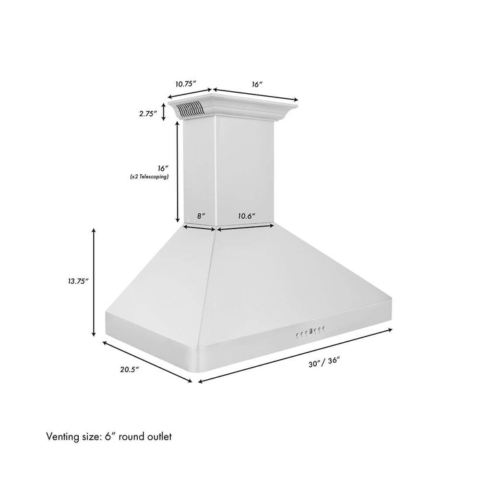 ZLINE 30 in. Wall Mount Range Hood in Stainless Steel with Built-in ZLINE CrownSound Bluetooth Speakers (KF2CRN-BT)