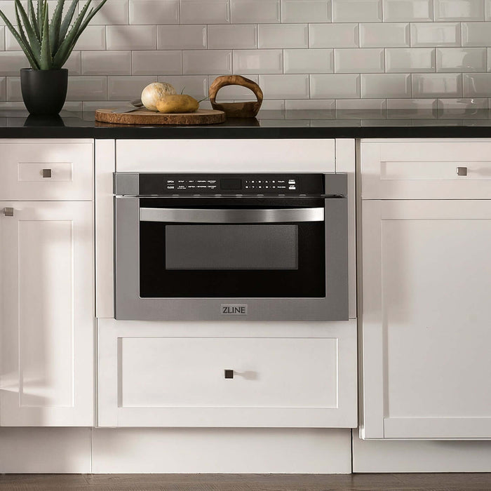 ZLINE 30 in. Kitchen Package with Stainless Steel Gas Range, Range Hood, Microwave Drawer and Tall Tub Dishwasher