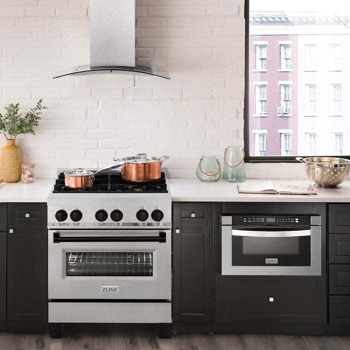 ZLINE Autograph Edition 30 in. 4.0 cu. ft. Dual Fuel Range with Gas Stove and Electric Oven in Fingerprint Resistant Stainless Steel with Matte Black Accents (RASZ-SN-30-MB)