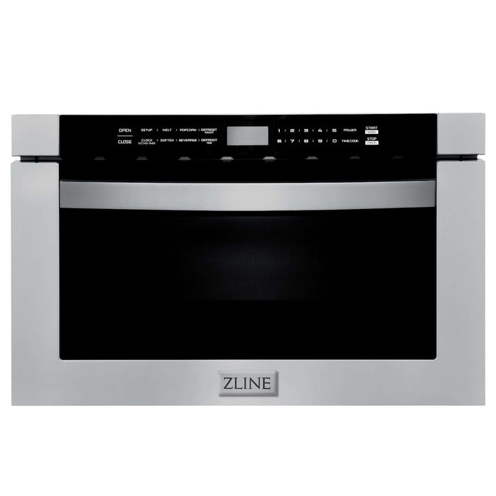 ZLINE 30 in. Kitchen Package with Stainless Steel Gas Range, Range Hood, Microwave Drawer and Tall Tub Dishwasher