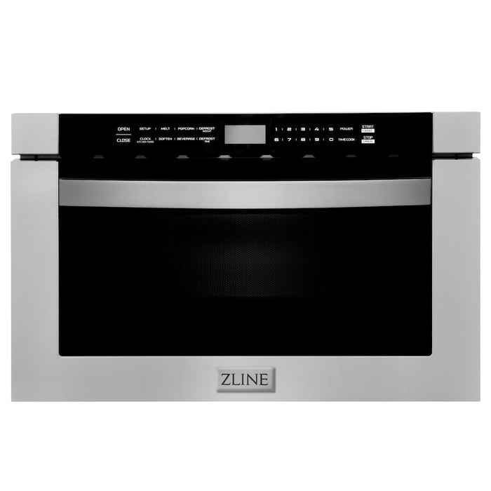 ZLINE 36 in. Kitchen Package with Stainless Steel Dual Fuel Range, Range Hood, Microwave Drawer, Tall Tub Dishwasher and Beverage Fridge (5KP-RARH36-MWDWV-RBV)