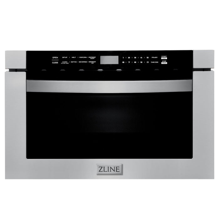 ZLINE 36 in. Kitchen Package with Stainless Steel Gas Range, Convertible Vent Range Hood and Microwave Drawer