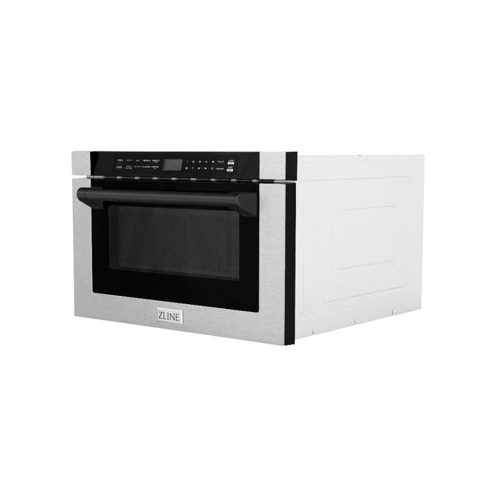 ZLINE Autograph Edition 24 in. Drawer Microwave in Fingerprint Resistant Stainless Steel with Traditional Handles and Matte Black Accents (MWDZ-1-SS-H-MB)