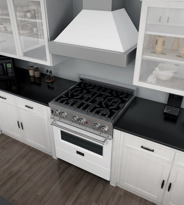 ZLINE 30 in. 4.0 cu. ft. Dual Fuel Range with Gas Stove and Electric Oven in Fingerprint Resistant Stainless Steel and White Matte Door (RAS-WM-30)
