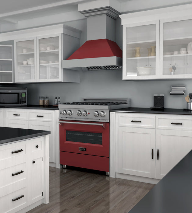 ZLINE 30 in. 4.0 cu. ft. Dual Fuel Range with Gas Stove and Electric Oven in Fingerprint Resistant Stainless Steel and Red Matte Door (RAS-RM-30)
