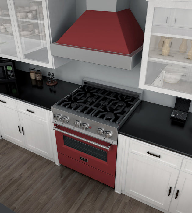 ZLINE 30 in. 4.0 cu. ft. Dual Fuel Range with Gas Stove and Electric Oven in Fingerprint Resistant Stainless Steel and Red Matte Door (RAS-RM-30)