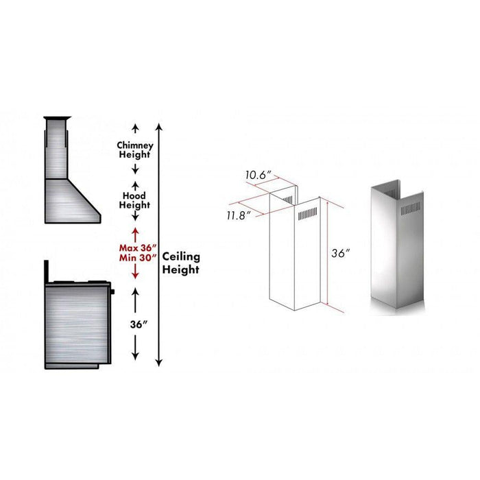 ZLINE 1-36" Chimney Extension for 9 ft. to 10 ft. Ceilings (1PCEXT-KN)