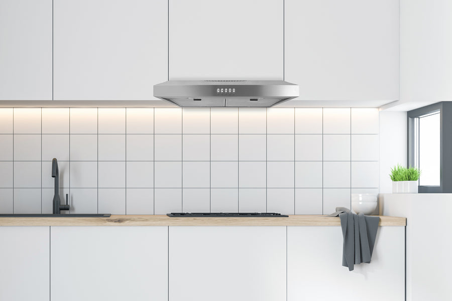 Hauslane | 30 Inch Under Cabinet Push Button Range Hood with Aluminum Mesh Filters in Stainless Steel (UC-PS16SS-30)