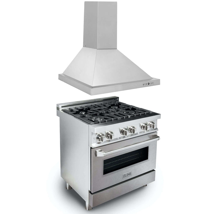 ZLINE 30 in. Kitchen Package with Stainless Steel Dual Fuel Range with Fingerprint Resistant Door and Convertible Vent Range Hood (2KP-RASNRH30)