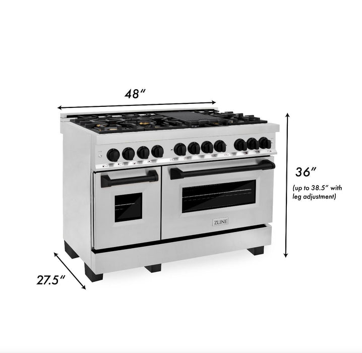 ZLINE Autograph Edition 48 in. 6.0 cu. ft. Dual Fuel Range with Gas Stove and Electric Oven in Stainless Steel with Matte Black Accents (RAZ-48-MB)