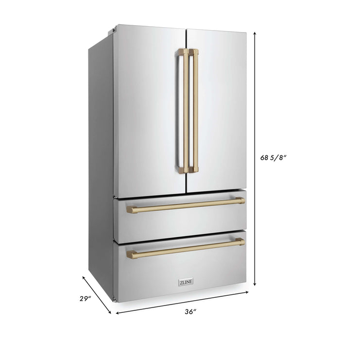 ZLINE Autograph Edition 30 in. Kitchen Package with Stainless Steel Dual Fuel Range, Range Hood, Dishwasher and Refrigeration with Champagne Bronze Accents (4KAPR-RARHDWM30-CB)