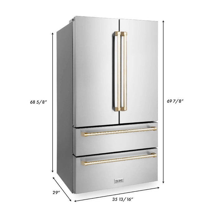 ZLINE  Autograph Edition 48 in. Kitchen Package with Stainless Steel Dual Fuel Range, Range Hood, Dishwasher and Refrigerator with Polished Gold Accents (4KAPR-RARHDWM48-G)