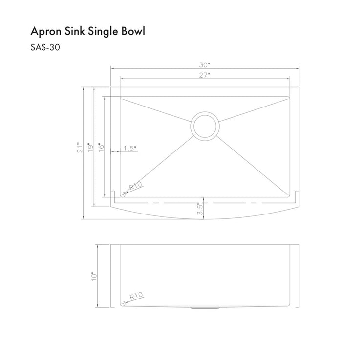 ZLINE Zermatt 30 in. Farmhouse Apron Mount Single Bowl Kitchen Sink with Bottom Grid (SAS-30)