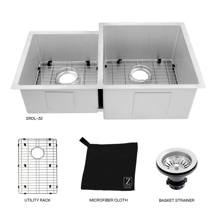 ZLINE 32 in. Jackson Undermount Double Bowl Kitchen Sink with Bottom Grid (SRDL-32)