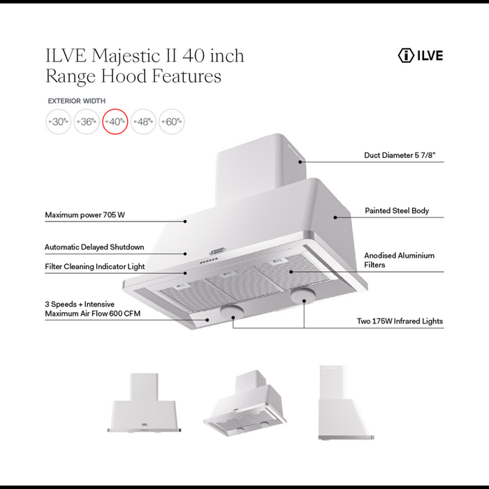 ILVE UAM100 Majestic II 40 inch Range Hood