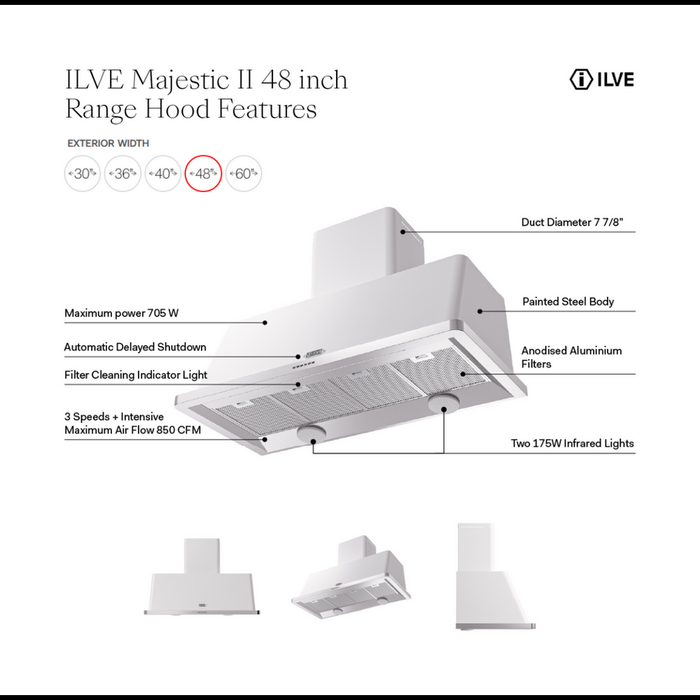 ILVE UAM120 Majestic II 48 inch Range Hood