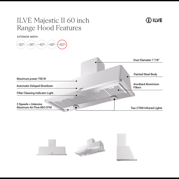 ILVE UAM150 Majestic II 60 inch Range Hood