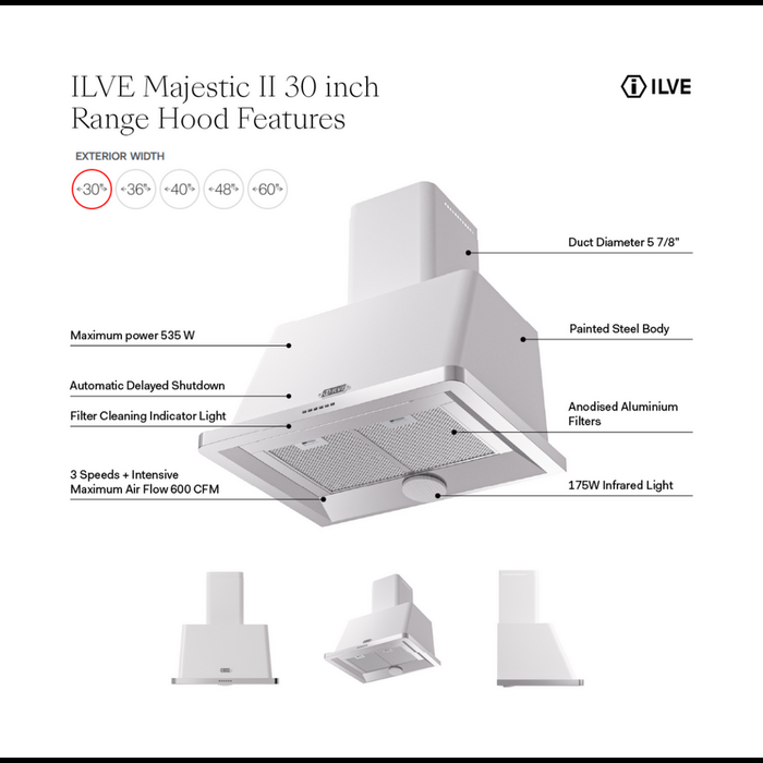 ILVE UAM76 Majestic II 30 inch Range Hood