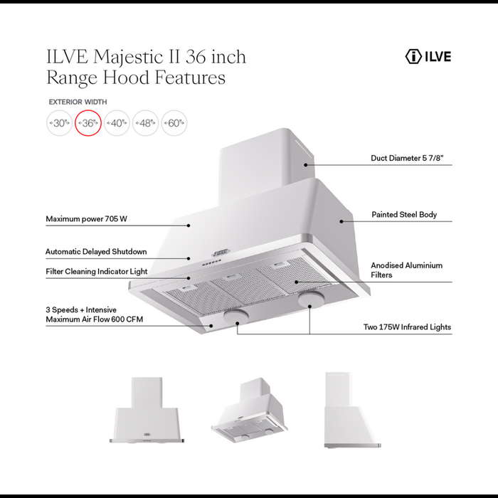 ILVE UAM90 Majestic II 36 inch Range Hood
