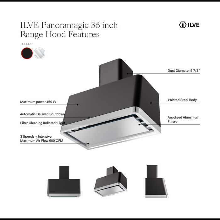 ILVE UAPM90 Panoramagic 36 inch Wall Mount Range Hood