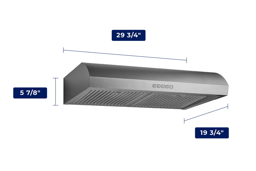 Hauslane | 30 Inch Under Cabinet Curved Range Hood with Stainless Steel Filters and Panel LED in Stainless Steel (UC-B018SS-30)