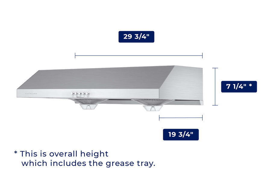 Hauslane | 30 Inch Under Cabinet Push Button Range Hood with Grease Catchers in Stainless Steel (UC-C100SS-30)