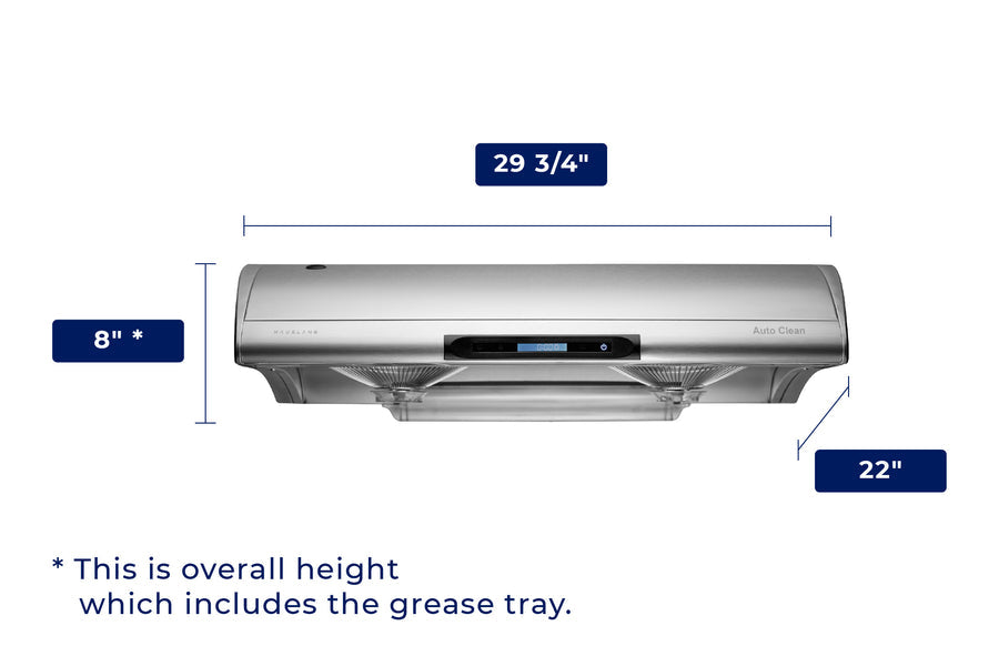 Hauslane | 30 Inch Under Cabinet Self-Clean Touch Control Range Hood with Grease Catchers in Stainless Steel (UC-C400SS-30)