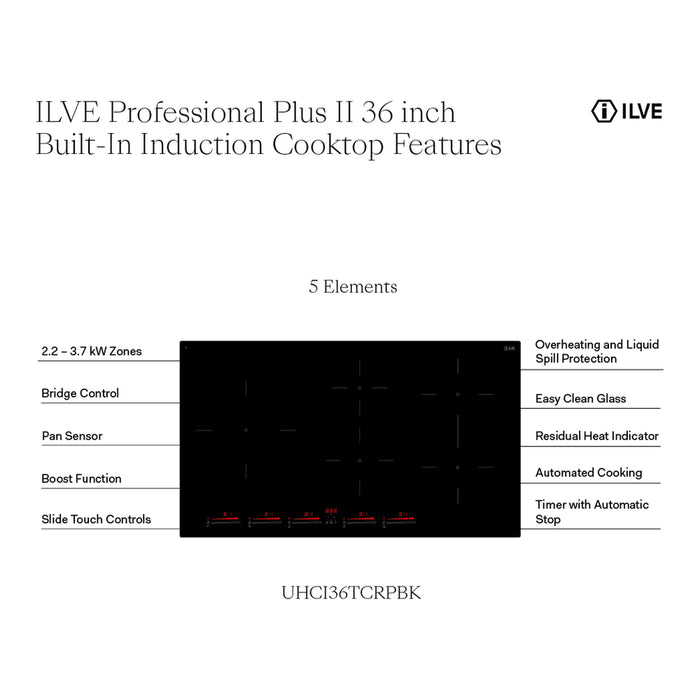 ILVE UHCI36TCRP Professional Plus II 36 inch Built-In Induction Cooktop with 5 Element Zones