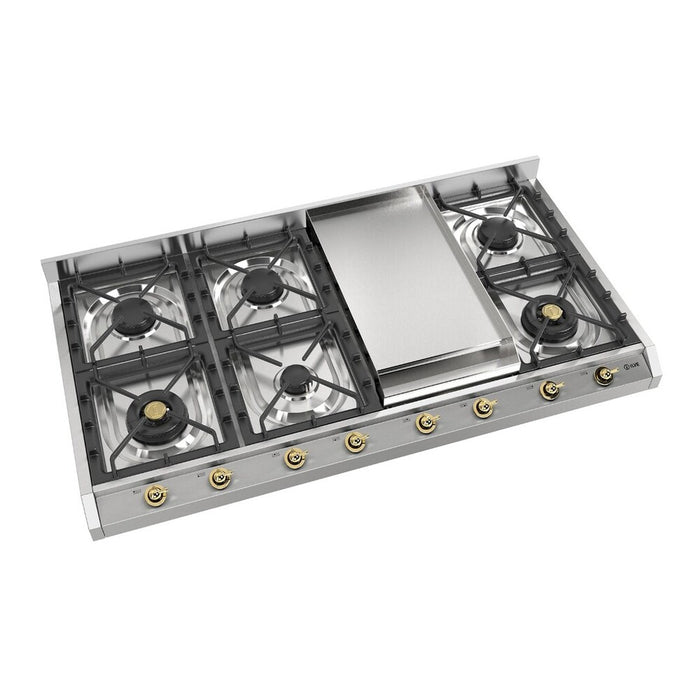 ILVE UHCP1265FN Nostalgie II 48 inch Built-In Gas Cooktop with 8 Burners, Griddle (Stainless Steel, Chrome)