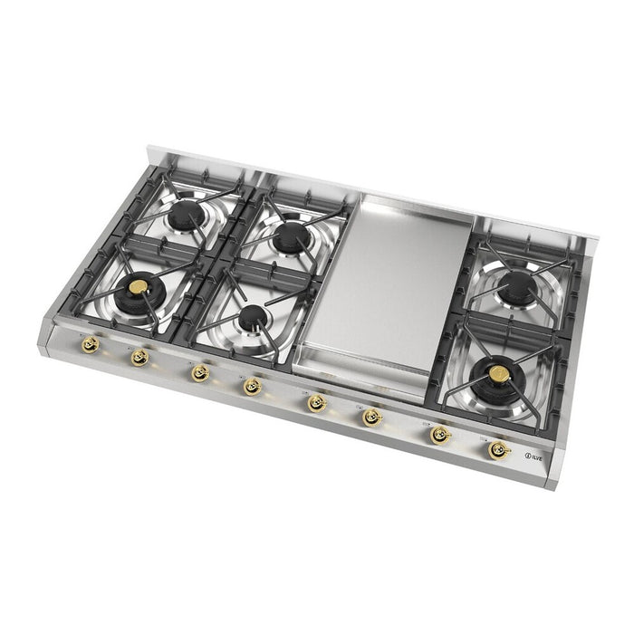 ILVE UHCP1265FN Nostalgie II 48 inch Built-In Gas Cooktop with 8 Burners, Griddle (Stainless Steel, Chrome)