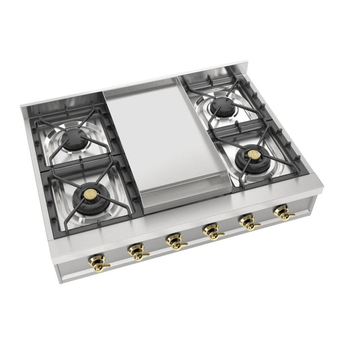 ILVE UHCP36FN Nostalgie II 36 inch Built-In Gas Rangetop with Griddle, in Stainless Steel