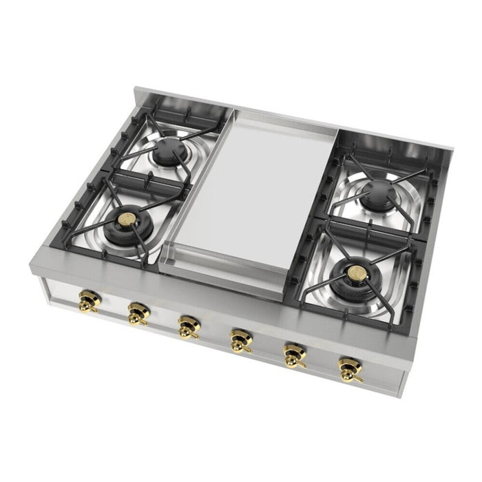 ILVE UHCP36FN Nostalgie II 36 inch Built-In Gas Rangetop with Griddle, in Stainless Steel