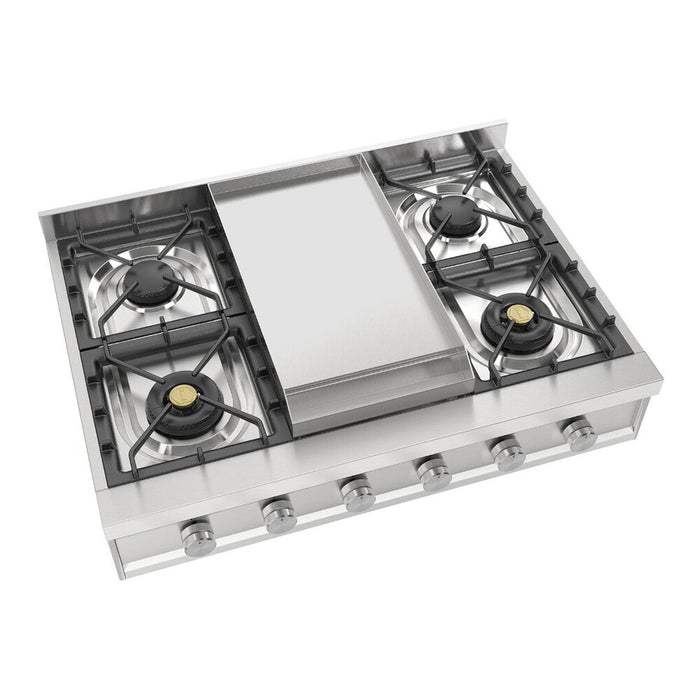 ILVE UHCP36F Professional Plus II 36 inch Built-In Gas Rangetop with Griddle, in Stainless Steel