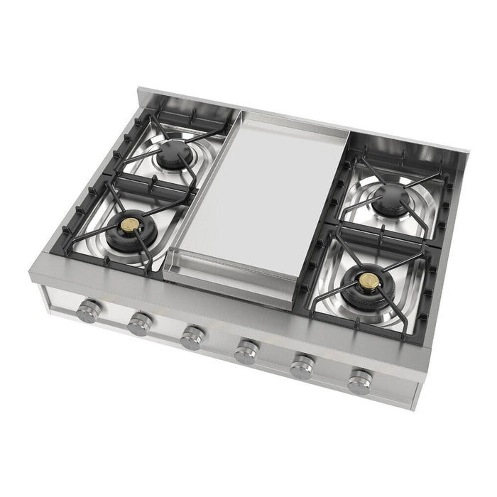 ILVE UHCP36F Professional Plus II 36 inch Built-In Gas Rangetop with Griddle, in Stainless Steel