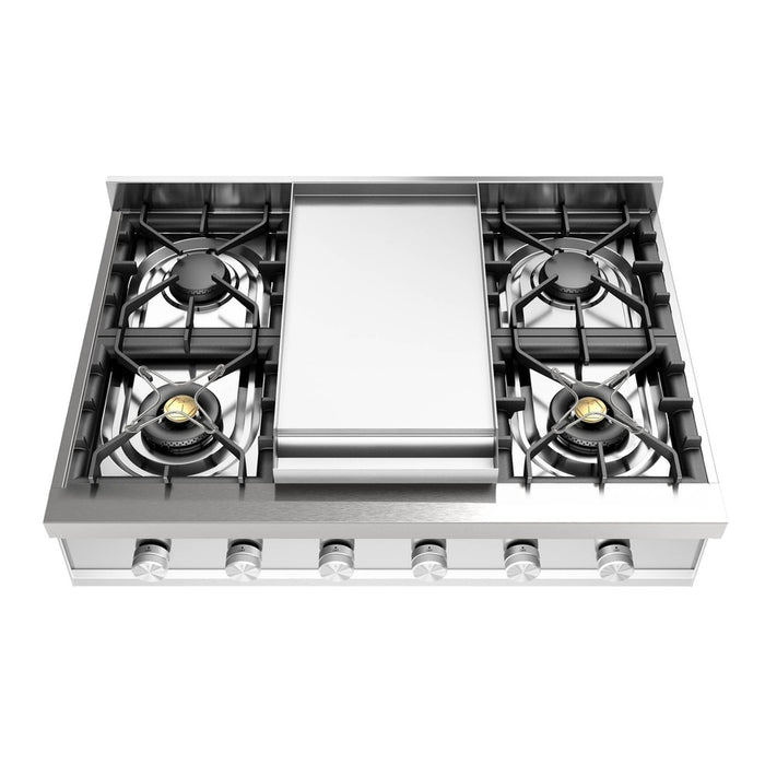 ILVE UHCP36F Professional Plus II 36 inch Built-In Gas Rangetop with Griddle, in Stainless Steel