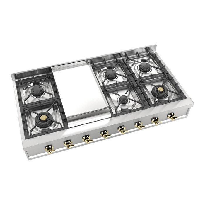 ILVE UHCP48FN Nostalgie II 48 inch Built-In Gas Rangetop with Griddle, in Stainless Steel