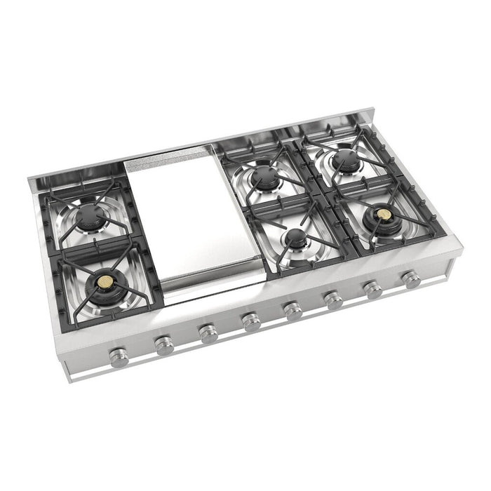 ILVE UHCP48F Professional Plus II 48 inch Built-In Gas Rangetop with Griddle, in Stainless Steel