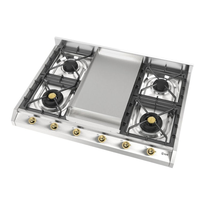 ILVE UHCP965FN Nostalgie II 36 inch Built-In Gas Cooktop with Griddle, in Stainless Steel