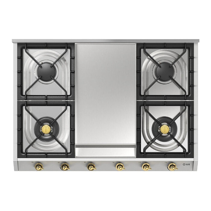 ILVE UHCP965FN Nostalgie II 36 inch Built-In Gas Cooktop with Griddle, in Stainless Steel