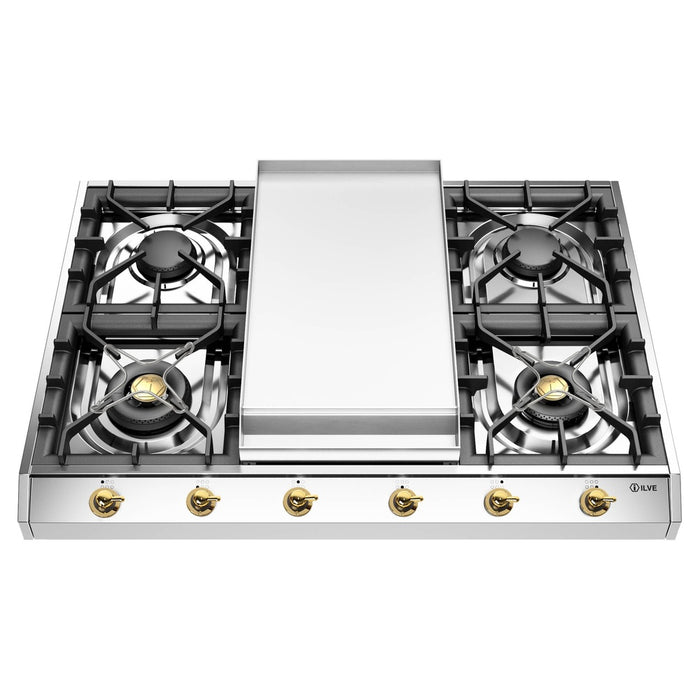 ILVE UHCP965FN Nostalgie II 36 inch Built-In Gas Cooktop with Griddle, in Stainless Steel