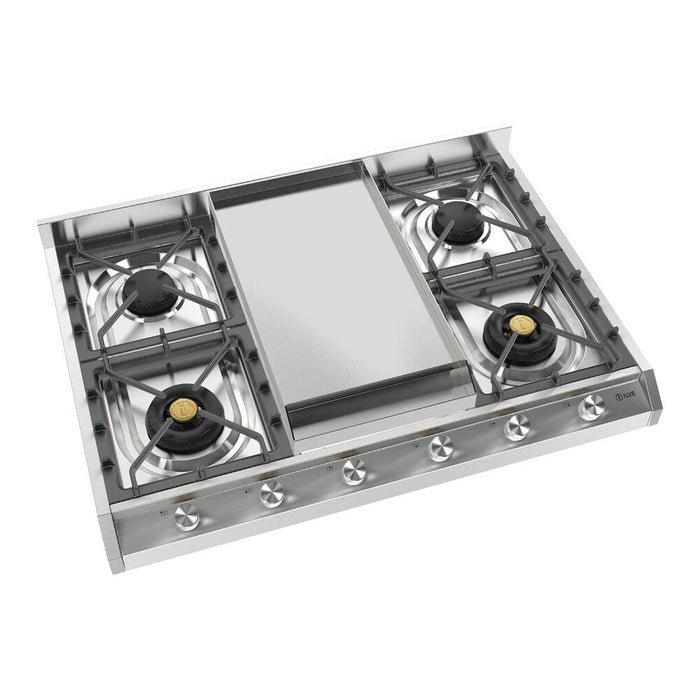 ILVE UHCP965F Professional Plus II 36 inch Built-In Gas Cooktop with Griddle, in Stainless Steel