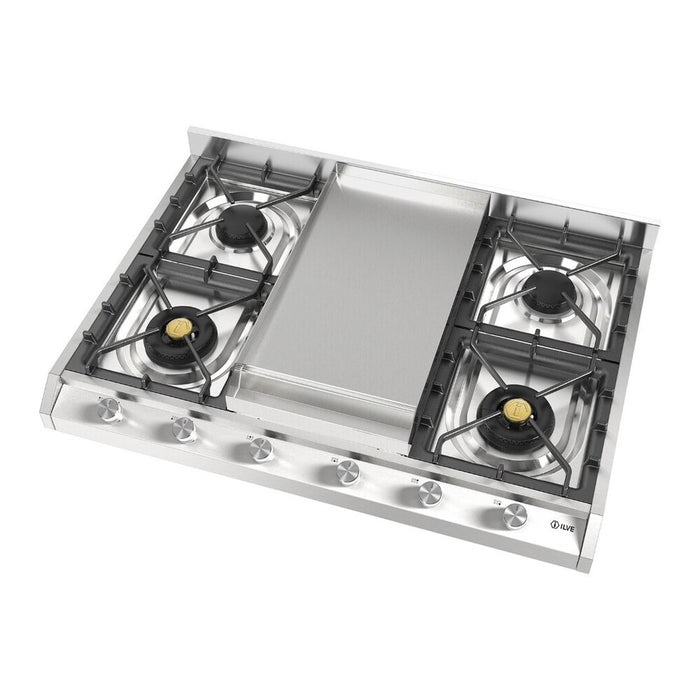 ILVE UHCP965F Professional Plus II 36 inch Built-In Gas Cooktop with Griddle, in Stainless Steel