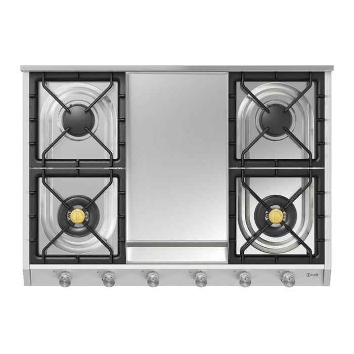 ILVE UHCP965F Professional Plus II 36 inch Built-In Gas Cooktop with Griddle, in Stainless Steel