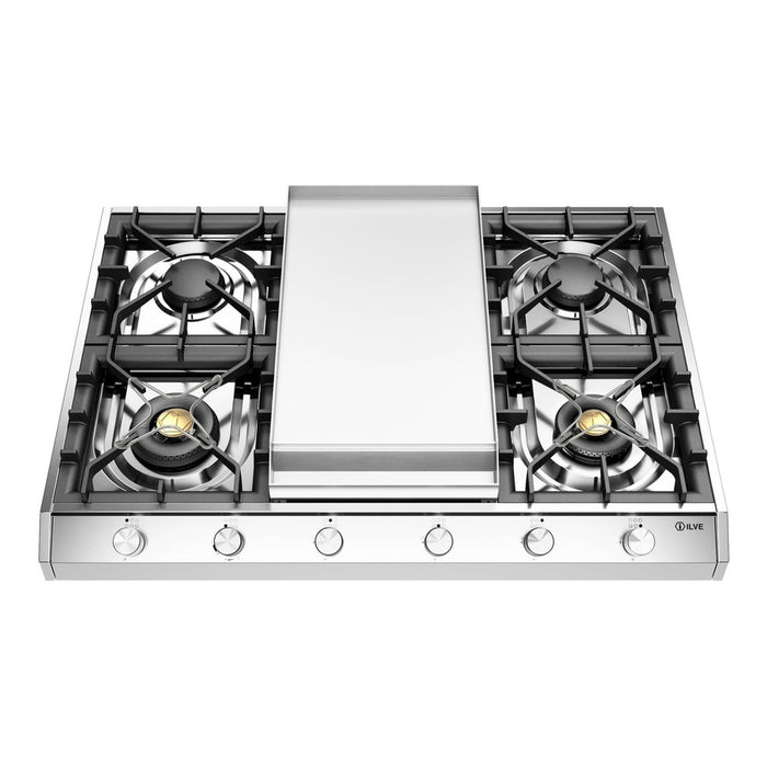 ILVE UHCP965F Professional Plus II 36 inch Built-In Gas Cooktop with Griddle, in Stainless Steel